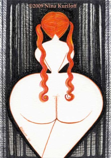 Pintura intitulada "Nude Redhead with P…" por Nina Kuriloff, Obras de arte originais, Óleo