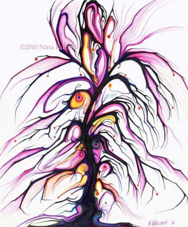 Desenho intitulada "Purple Tree & Rhyth…" por Nina Kuriloff, Obras de arte originais, Tinta