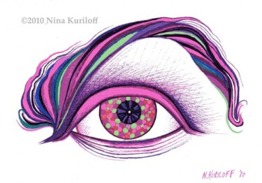 Dessin intitulée "Dotted Eyeris" par Nina Kuriloff, Œuvre d'art originale, Autre