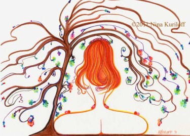 Картина под названием "Zen Nude below the…" - Nina Kuriloff, Подлинное произведение искусства, Масло