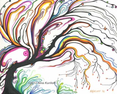 Картина под названием "Psychedelic Tree wi…" - Nina Kuriloff, Подлинное произведение искусства