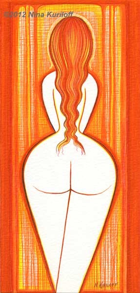 Картина под названием "Nude in Orange" - Nina Kuriloff, Подлинное произведение искусства, Масло