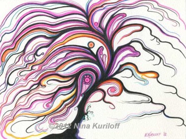 Картина под названием "Black and Purple Tr…" - Nina Kuriloff, Подлинное произведение искусства, Масло