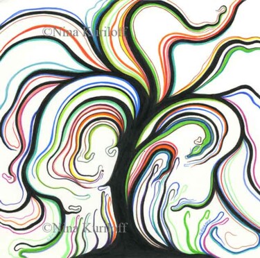 Drawing titled "Black Tree Curves" by Nina Kuriloff, Original Artwork, Ink