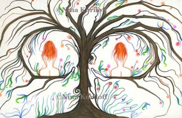 Рисунок под названием "Twins" - Nina Kuriloff, Подлинное произведение искусства, Чернила