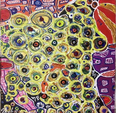 Peinture intitulée "Okuloj de universo" par Nina Rassen, Œuvre d'art originale, Acrylique Monté sur Autre panneau rigide