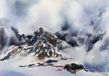 Painting titled "Mountains" by Nina Rusakova, Original Artwork, Watercolor