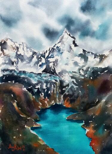 Pintura intitulada "Mountain Lake" por Nina Rusakova, Obras de arte originais, Aquarela
