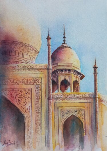 Malerei mit dem Titel "Taj Mahal" von Nina Rusakova, Original-Kunstwerk, Aquarell