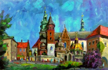 Painting titled "Cathedral and St. S…" by Nina Silaeva, Original Artwork, Oil Mounted on Wood Stretcher frame
