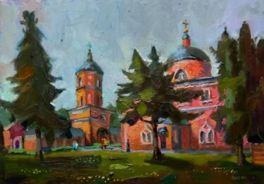 Painting titled "The Church of St. N…" by Nina Silaeva, Original Artwork, Oil Mounted on Wood Stretcher frame