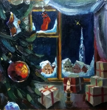 Painting titled "Christmas" by Nina Silaeva, Original Artwork, Oil