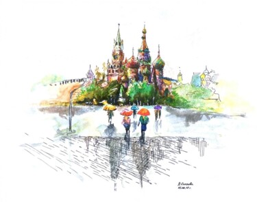 Drawing titled "Храм Василия Блажен…" by Nina Silaeva, Original Artwork, Watercolor