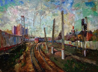 Картина под названием "Станция Крюково, Зе…" - Nina Silaeva, Подлинное произведение искусства, Масло Установлен на Деревянна…