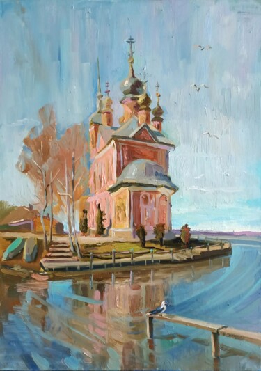 Painting titled ""Храм на воде" -Цер…" by Nina Silaeva, Original Artwork, Oil