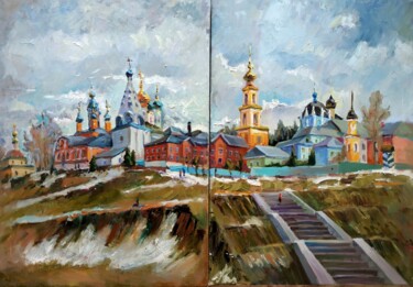 Painting titled "Коломна. Диптих. Ве…" by Nina Silaeva, Original Artwork, Oil Mounted on Wood Stretcher frame