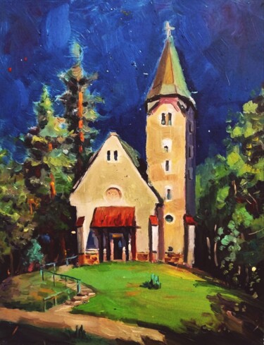 绘画 标题为“Евангелическая церк…” 由Nina Silaeva, 原创艺术品, 油 安装在木质担架架上