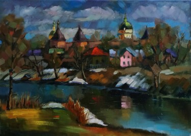 Painting titled "Коломна" by Nina Silaeva, Original Artwork, Oil Mounted on Wood Stretcher frame