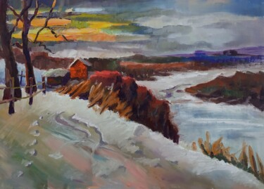 Картина под названием "Зимнее утро в Полен…" - Nina Silaeva, Подлинное произведение искусства, Масло Установлен на Деревянна…