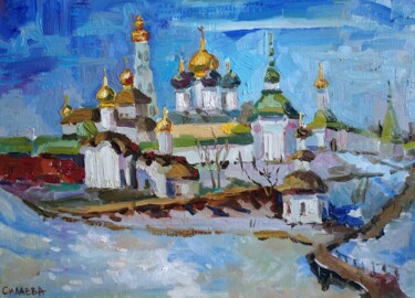 Painting titled "Сергиев Посад" by Nina Silaeva, Original Artwork, Oil Mounted on artwork_cat.