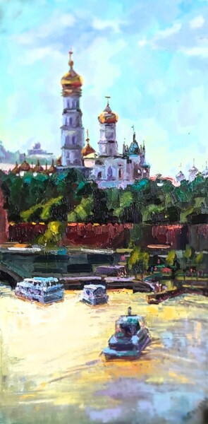 Painting titled "Вид на Московский К…" by Nina Silaeva, Original Artwork, Oil Mounted on Wood Stretcher frame