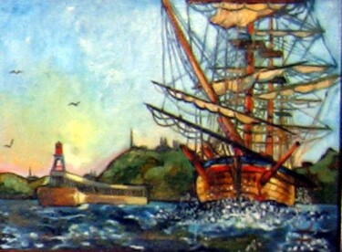 Peinture intitulée "The ship is in port" par Nina Silaeva, Œuvre d'art originale
