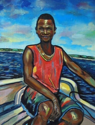 Peinture intitulée "boatman Africa Tanz…" par Nina Silaeva, Œuvre d'art originale
