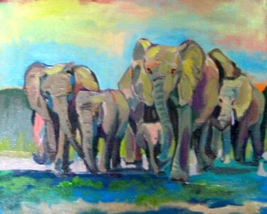 Pintura titulada "elefants in Tarangi…" por Nina Silaeva, Obra de arte original