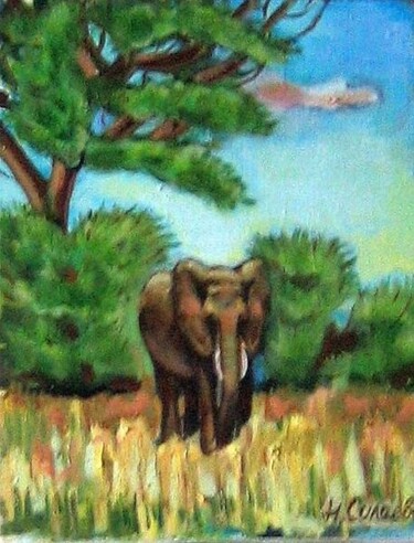 Schilderij getiteld "elefants in Tarangi…" door Nina Silaeva, Origineel Kunstwerk