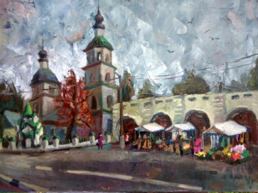 Malerei mit dem Titel "Пятничная ярмарка в…" von Nina Silaeva, Original-Kunstwerk, Öl