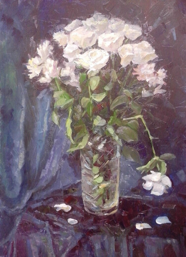 Картина под названием "Розы" - Nina Silaeva, Подлинное произведение искусства, Масло Установлен на Деревянная рама для носил…