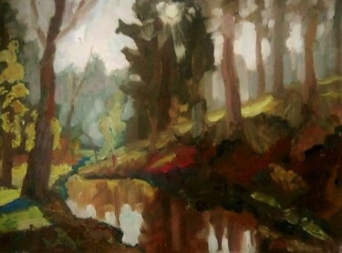 Картина под названием "The Skhodnya river…" - Nina Silaeva, Подлинное произведение искусства, Масло Установлен на Деревянная…