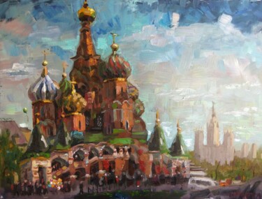 Malarstwo zatytułowany „Cathedral of St. Va…” autorstwa Nina Silaeva, Oryginalna praca, Olej Zamontowany na Drewniana rama n…