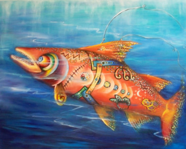 Painting titled "Salmon, Teacher of…" by Nina Tabares, Original Artwork, Oil