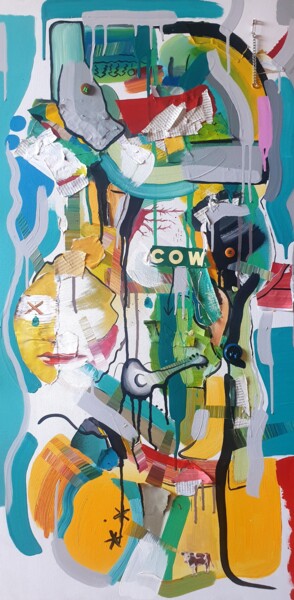 Painting titled "Cow" by Nina Tomsic Polegek, Original Artwork, Acrylic
