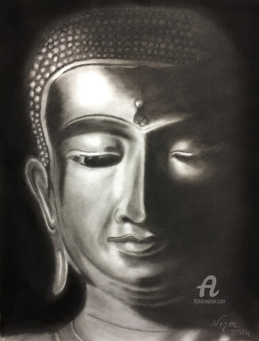 Painting titled "Bouddha en contre-j…" by Nina (Nadine Pillet), Original Artwork, Other