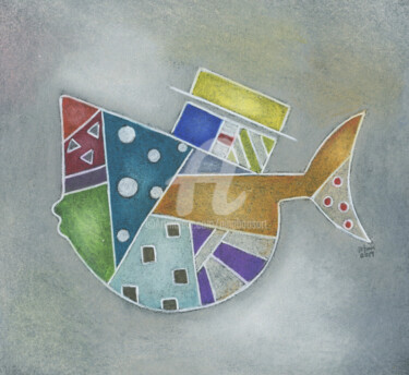 Zeichnungen mit dem Titel "Fischkunst" von Nina Boos, Original-Kunstwerk, Pastell Auf Karton montiert
