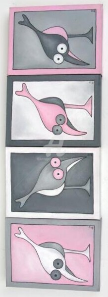 Malerei mit dem Titel "Rahmenvögel 4tlg." von Nina Boos, Original-Kunstwerk, Andere