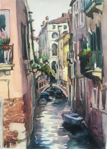 Painting titled "Venezia, chenal" by Nina Yudina, Original Artwork, Watercolor