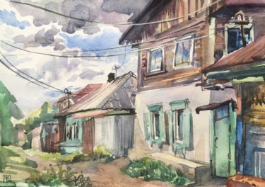 Painting titled "Village" by Nina Yudina, Original Artwork, Watercolor