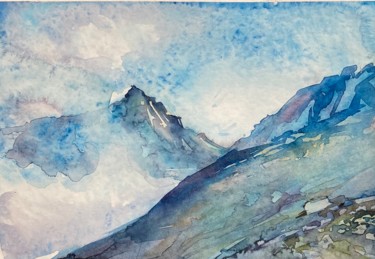 Картина под названием "Утро в горах" - Nina Yudina, Подлинное произведение искусства, Акварель