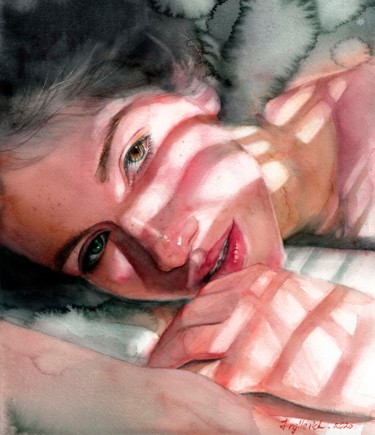 Pintura titulada "watercolor portrait…" por Nina Ingilevich, Obra de arte original, Acuarela