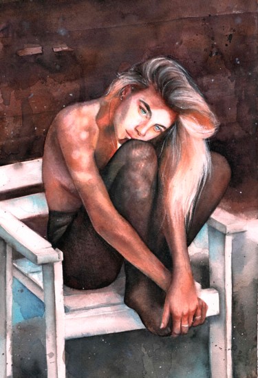 Painting titled "Overthinking" by Nina Ingilevich, Original Artwork, Watercolor
