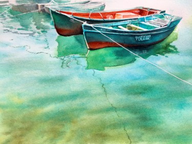Pintura titulada "Boats in Balaclava…" por Nina Ingilevich, Obra de arte original, Acuarela