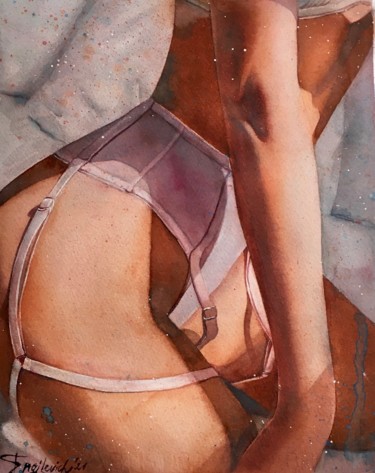 Картина под названием "Delicate white sati…" - Nina Ingilevich, Подлинное произведение искусства, Акварель