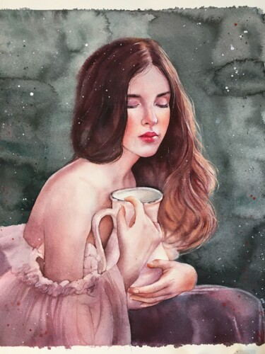 Schilderij getiteld "A girl with a jug" door Nina Ingilevich, Origineel Kunstwerk, Aquarel