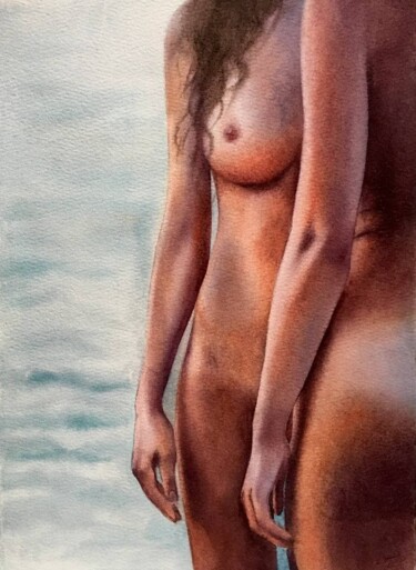 Schilderij getiteld "Watercolor nude art" door Nina Ingilevich, Origineel Kunstwerk, Aquarel