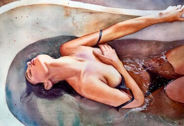 Pintura titulada "Bath time" por Nina Ingilevich, Obra de arte original, Acuarela