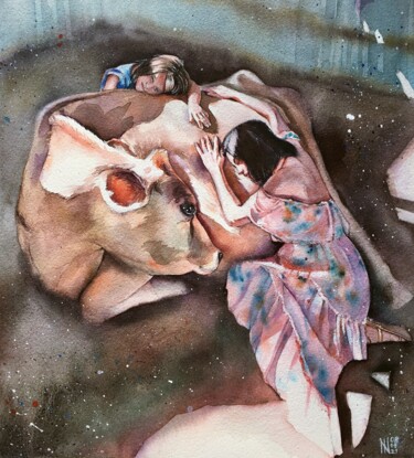 Sunny day on the farm Painting titled "Sunny day on the fa…" by Nina Ingilevich, Original Art, Watercolor