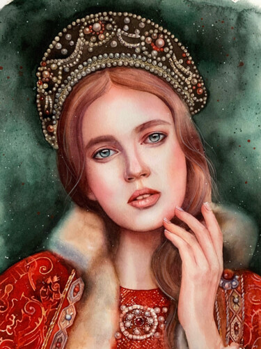 Pintura titulada "Russian beauty folk" por Nina Ingilevich, Obra de arte original, Acuarela